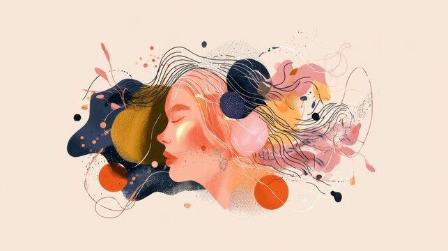 Abstract Art Portrait with Flowing Colors and Shapes