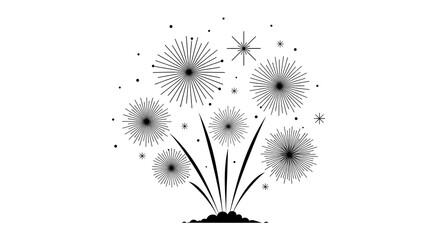 "Black Floral Burst Decorative Vector Illustration — Stylized Firework or Flower Spray Design for Greeting Cards, Logos and Decorative Accents"

