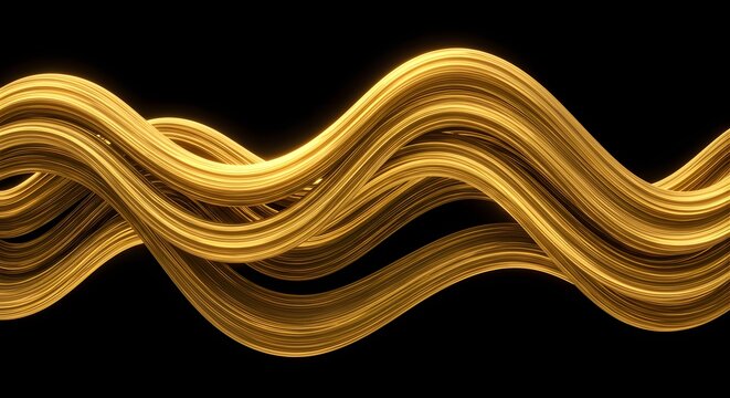 Abstract golden waves undulating across a black background, with fluid, dynamic forms