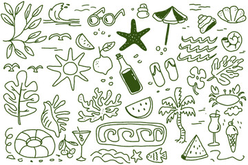 Summer Beach Doodle Set — Hand Drawn Vector Illustration