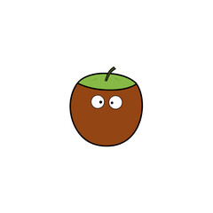 Cartoon coconut with eyes on white ground on transparent background