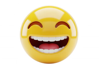 Fototapeta premium Joyful yellow face laughing isolated on a transparent background