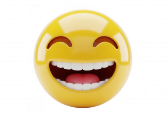 Joyful yellow face laughing isolated on a transparent background