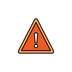 Orange triangle warning sign with exclamation on transparent background
