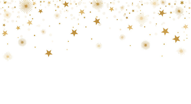 Goldene Sterne fallen von oben auf einem wei&szlig;en Hintergrund, die eine festliche und glitzernde Atmosph&auml;re schaffen.