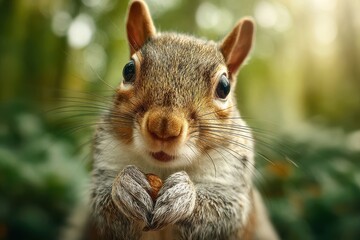 Obraz premium Curious Squirrel Holding a Nut in CloseUp Focus