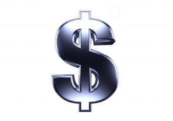 Shiny metallic dollar symbol isolated on a transparent background