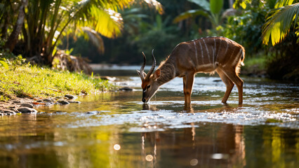 Antelope drinking from stream