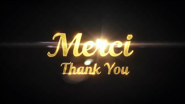 Elegant Golden Merci Thank You Text Animation Background 3D