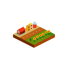 Isometric farm scene with house and crops on transparent background