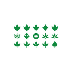 Collection of various green leaf icons set on transparent background