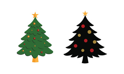 Christmas Tree Illustration with Ornaments and Star