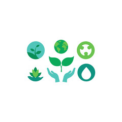 Illustration of ecology and environment icons on transparent background