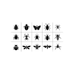 Collection of various insect silhouettes on transparent background