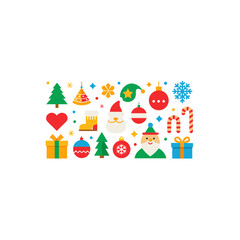 Christmas themed icons and decorations set on transparent background