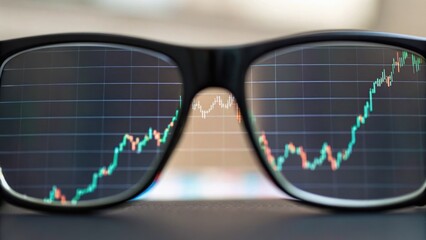 Glasses reflecting a financial chart, symbolizing insights and analytics in investment or trading contexts.