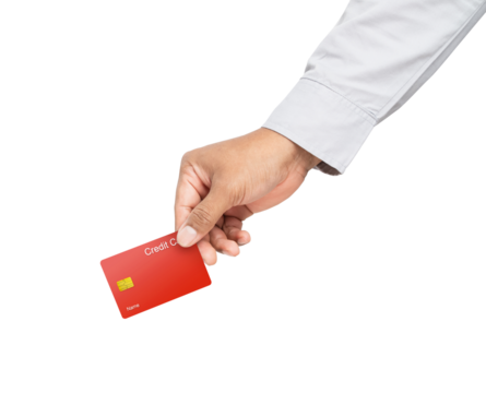 Businessman hand holding credit card on isolated white background. - Powered by Adobe