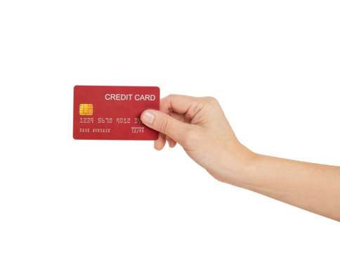 Hand holding credit card on isolated background.