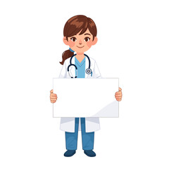 Cheerful Female Doctor Holding Blank Signboard for Text Vector