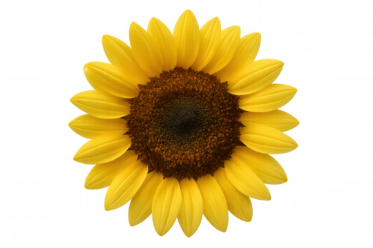 Vibrant sunflower head against transparent background, symbolizing summer, nature, and renewable energy concept
