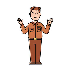 Cheerful Man Character in Brown Shirt and Pants with Open Hands Gesture Illustration