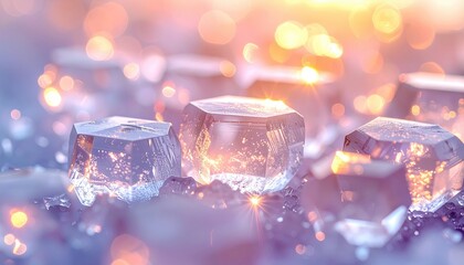 Hexagonal crystal prism array on a pale backdrop producing clean honeycomb highlights selective focus airy negative field and ample copy space