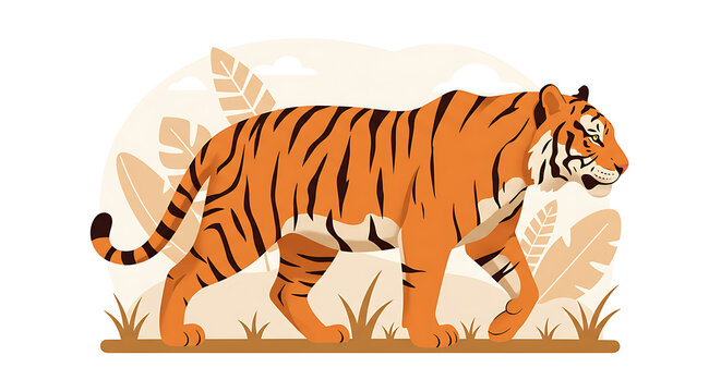 Majestic Tiger Illustration A Striking Depiction of a Powerful Feline in its Natural Habitat