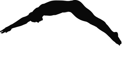 Dynamic Male Swimmer Diving Pose Silhouette Black and White Vector Illustration