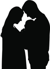 Loving Family Silhouette Parents with Newborn Baby Bonding Moment Minimalist Vector Graphic