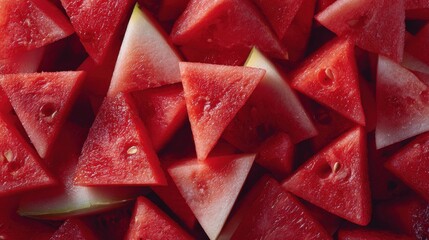 Overhead view of cut watermelon slices showcasing vibrant red color
