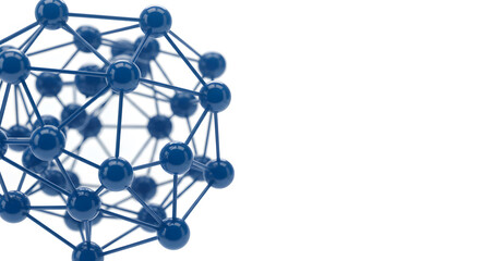 The blue 3D blockchain network with interconnected metallic nodes creates a sense of futuristic technology and global connectivity of digital finance