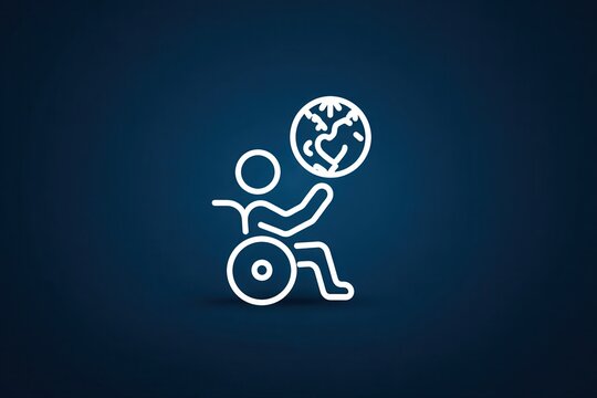 A man in a wheelchair holding a globe in his hand, symbolizing accessibility and global connection.
