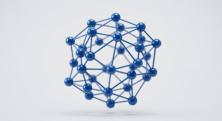 The blue 3D blockchain network with interconnected metallic nodes creates a sense of futuristic technology and global connectivity of digital finance