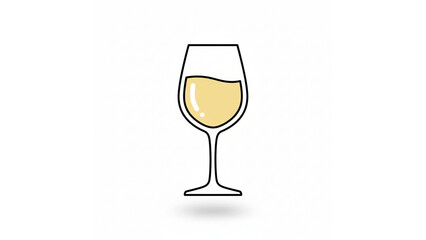 An elegant wine glass filled with refreshing white wine, casting a soft shadow on an isolated transparent background.