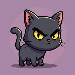 Grumpy Black Cat with Angry Expression and Yellow Eyes Cute Cartoon