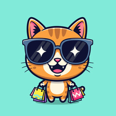 Adorable Orange Cat with Sunglasses and Shopping Bags Retail Therapy Cartoon