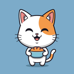 Obraz premium Adorable Cat with Bowl of Freshly Baked Bread Happy Cartoon