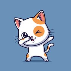 Obraz premium Playful white and orange spotted cat doing the dab dance pose with a wink, celebrating fun and trend, cartoon vector.