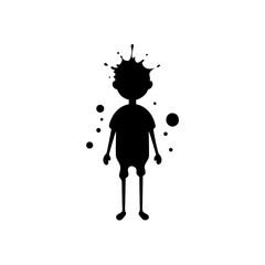 Silhouette of a boy with ink splash head on transparent background