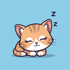 Obraz premium Adorable Striped Kitten Napping Peacefully with Zzz, Cute Animal Vector Art.