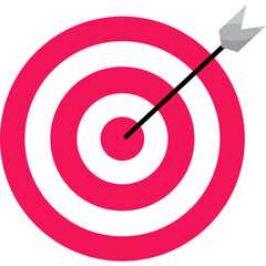 Bright Pink Target With White Rings And Gray Arrow Hitting The Center On A Transparent Background Representing A Bullseye Success Goal Achievement And Aim.