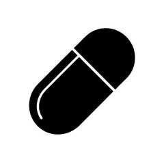 Illustration of a single capsule in black on transparent background silhouette
