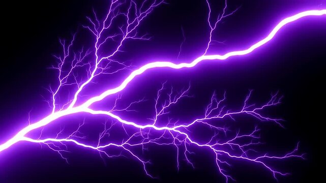 A vibrant, glowing, purple lightning strike against a dark background