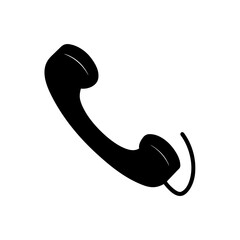 Black telephone receiver on white background on transparent background silhouette