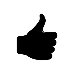 Black silhouette of a thumbs up gesture on transparent background