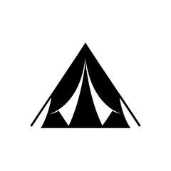 Illustration of a simple black and white tent on transparent background silhouette