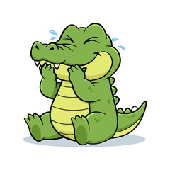 Crocodile holding back laughter while covering his mouth. Cute crocodile stickers