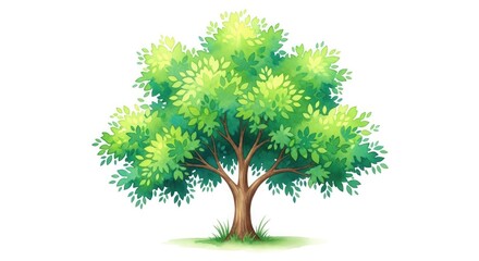 Illustration of green tree nature landscape foliage branch leaves summer spring garden watercolor art design