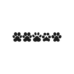 Five paw prints arranged in a straight line on transparent background silhouette
