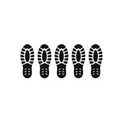 Five black shoe prints in a straight line on transparent background silhouette